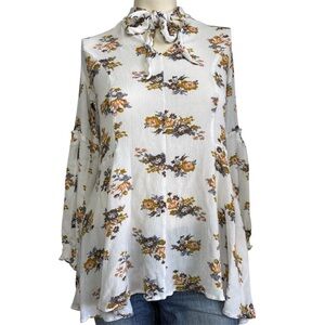 Umgee floral neck tie blouse